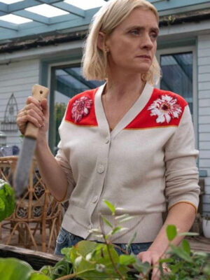 Bad Sisters S02 Anne-Marie Duff Red floral Cardigan