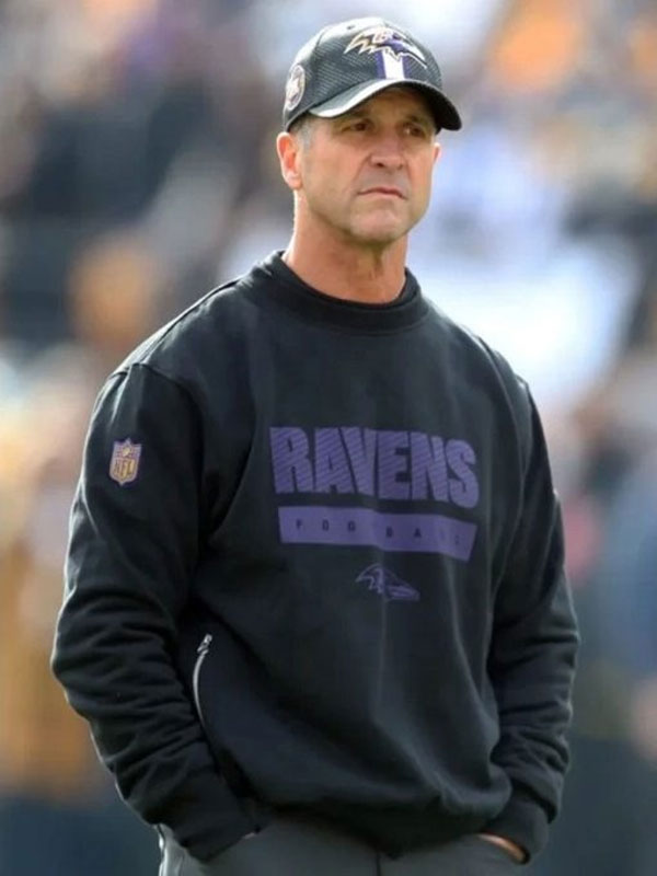 Baltimore Ravens John Harbaugh Black Pullover Sweatshirt
