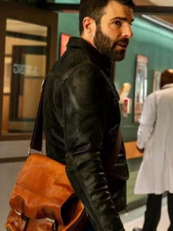 Brilliant Minds 2024 Zachary Quinto Black Leather Jacket