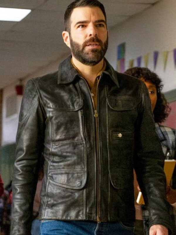 Brilliant Minds 2024 Zachary Quinto Black Leather Jacket