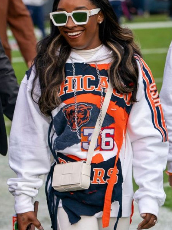 Chicago Bears 36 Simone Biles Pullover Fleece Hoodie