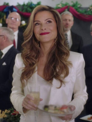 Christmas At Plumhill Manor Maria Menounos White Blazer Coat