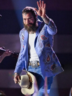 CMA Awards 2024 Post Malone Blue Embroidered Blazer