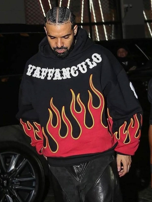 Drake Vaffanculo Flame Black Fleece Pullover Hoodie