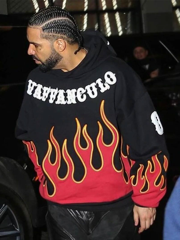 Drake Vaffanculo Flame Black Fleece Pullover Hoodie
