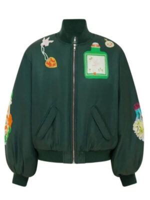 drew-barrymore-show-green-cotton-bomber-jacket