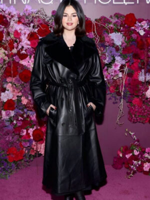 Emilia Pérez 2024 Selena Gomez Black Leather Trench Coat