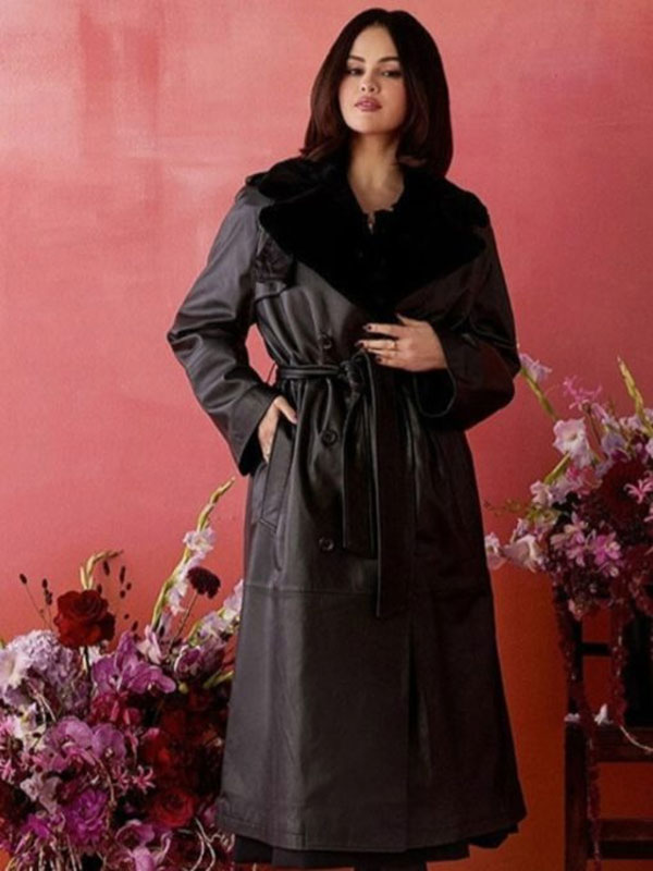 Emilia Pérez 2024 Selena Gomez Black Leather Trench Coat