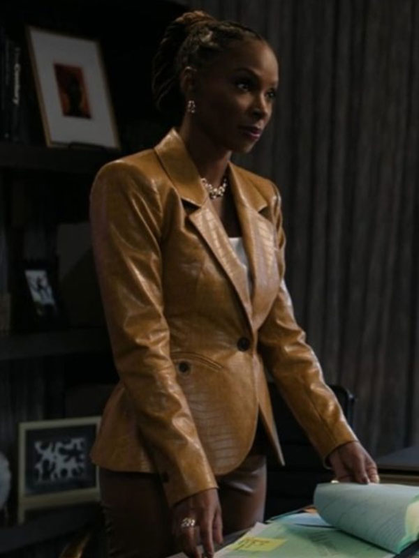 Found S02 Shanola Hampton Brown Leather Blazer