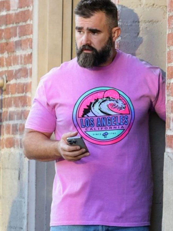 Jimmy Kimmel Live Jason Kelce Los Angeles Pink T-Shirt