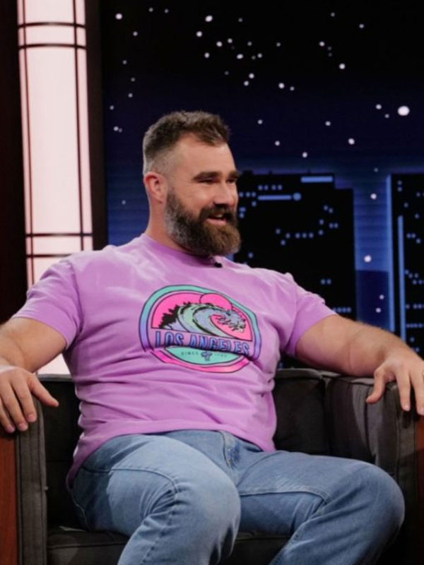 Jimmy Kimmel Live Jason Kelce Los Angeles Pink T-Shirt