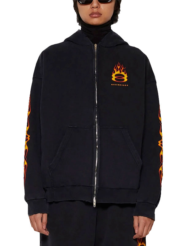 Justin Bieber Balenciaga Burning Unity Black Zipper Hoodie