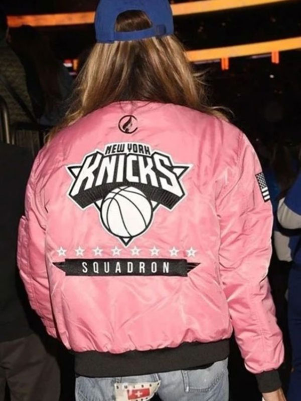 Kelly Bensimon Knicks Pink Flight Bomber Jacket