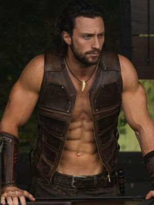 Kraven the Hunter Aaron Taylor Johnson Brown Leather Vest