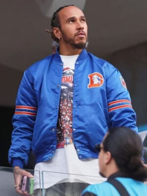 Lewis Hamilton Broncos Starter Blue Satin Varsity Jacket