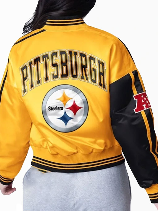 Livvy Dunne Steelers Cropped Varsity Satin Jacket