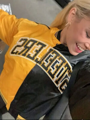 Livvy Dunne Steelers Cropped Varsity Satin Jacket