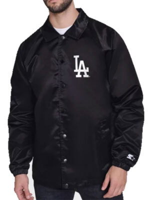 Los Angeles Dodgers Raglan Coaches Starter Black Jacket