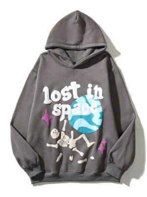 Lost In Space Oversized Grey Pullover Hoodie In Fleece