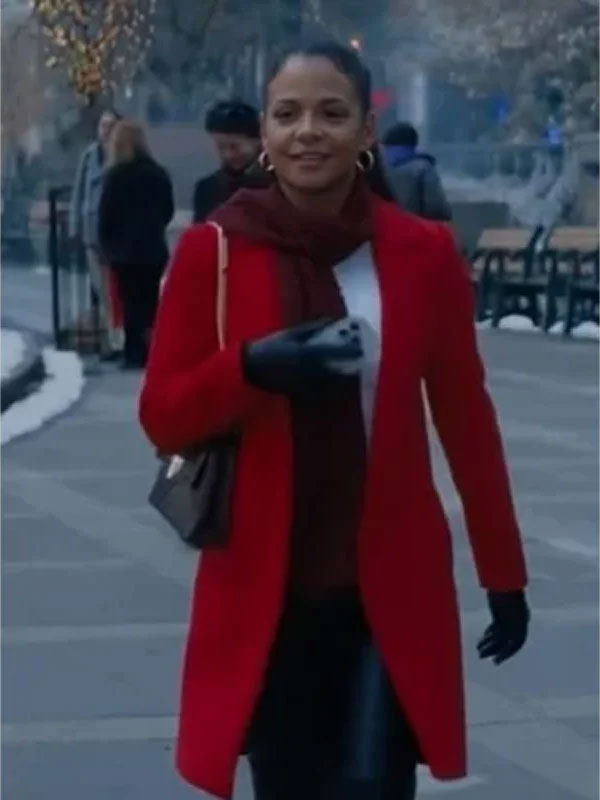 Meet Me Next Christmas Christina Milian Red Wool Coat
