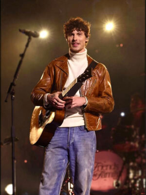 MTV EMAs 2024 Shawn Mendes Brown Leather Jacket