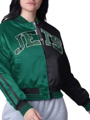 New York Jets Cropped Starter Satin Varsity Jacket