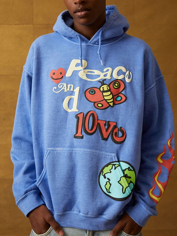 Peace And Love Blue Fleece Hoodie