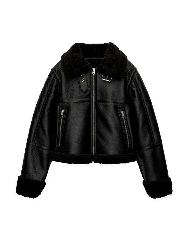 Double-faced Black Zipper leather jacket