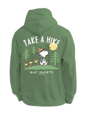 Riot Society Peanuts Snoopy Take a Hike Green Hoodie