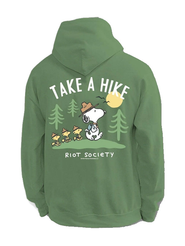 Riot Society Peanuts Snoopy Take a Hike Green Hoodie