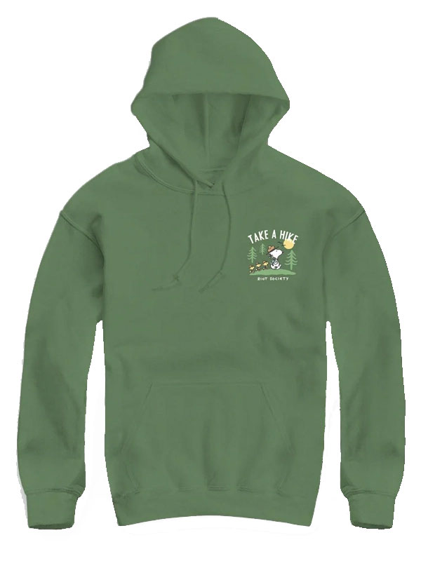 Riot Society Peanuts Snoopy Take a Hike Green Hoodie