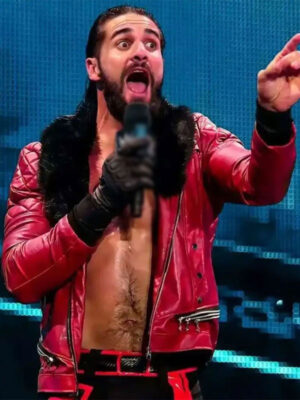 Seth Rollins Quilted Fur Collar Red Leather Zipper Jacket