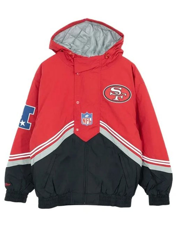 SF 49ers Throw It Back NFL Retro Red Hooded Jacket