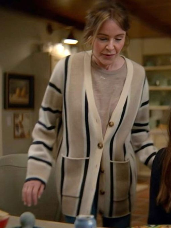 Shrinking S02 Christa Miller Striped Grey Fleece Cardigan