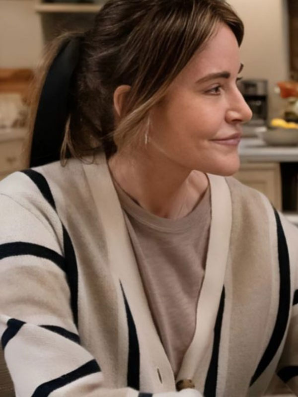 Shrinking S02 Christa Miller Striped Grey Fleece Cardigan
