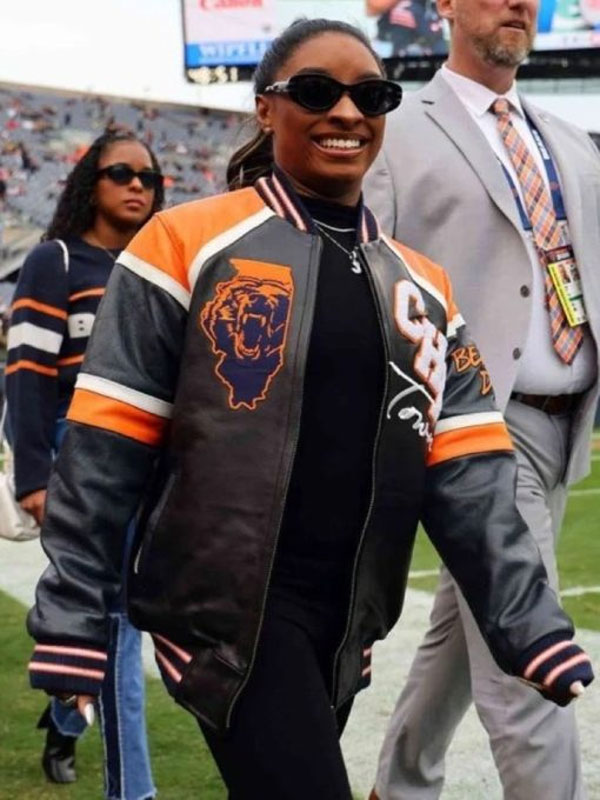 Simone Biles Custom Black Leather Varsity Jacket