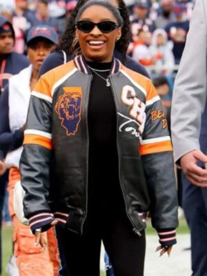 Simone Biles Custom Black Leather Varsity Jacket