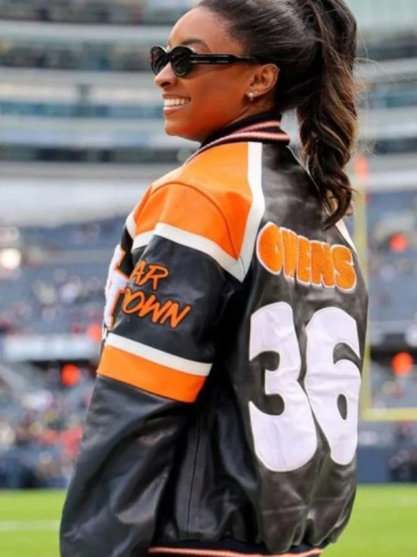 Simone Biles Custom Black Leather Varsity Jacket