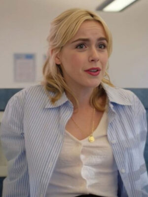 Sweethearts 2024 Kiernan Shipka Blue Striped Cotton Shirt