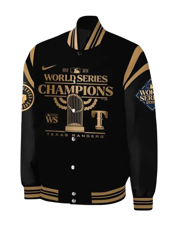 Texas Rangers Champions Black Wool Varsity Jacket