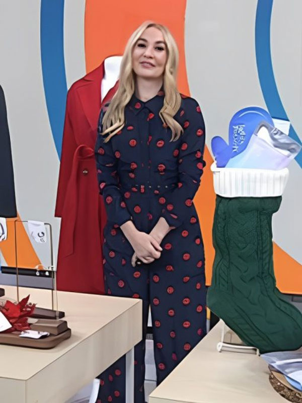 The Today Show Chassie Post Polka Dot Navy Blue Jumpsuit