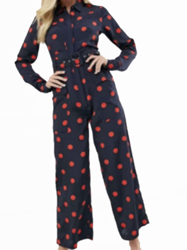 The Today Show Chassie Post Polka Dot Navy Blue Jumpsuit