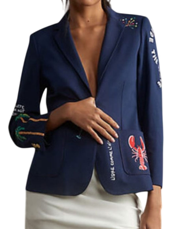 The Today Show Jill Martin Blue Embroidered Wool Blazer