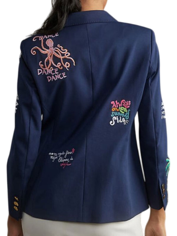 The Today Show Jill Martin Blue Embroidered Wool Blazer