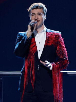The Voice Jeremy Beloate Red Fringed Suiting Blazer
