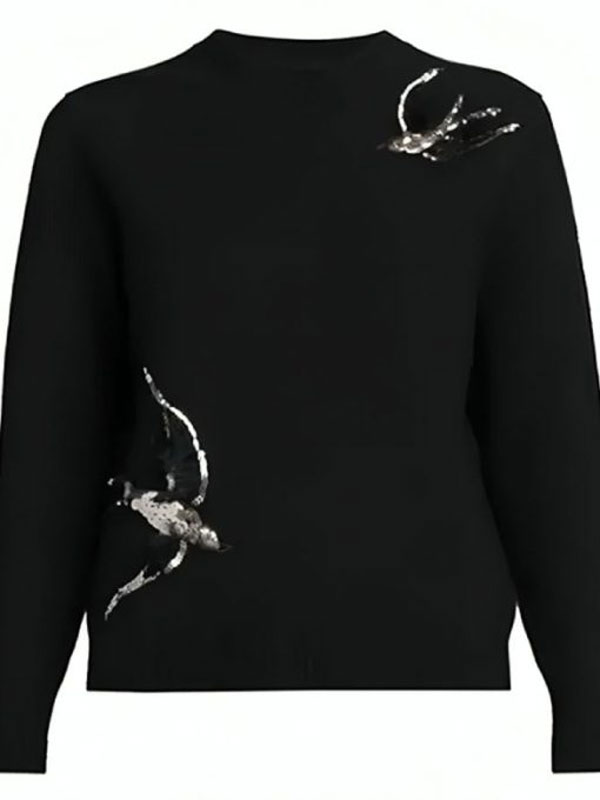 The Voice S26 Reba McEntire Black Bird Embellished Fleece Sweater