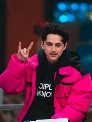 Timothee Chalamet Pink Puffer Jacket