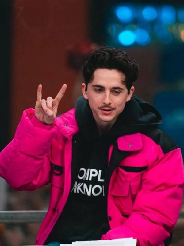 Timothee Chalamet Pink Puffer Jacket