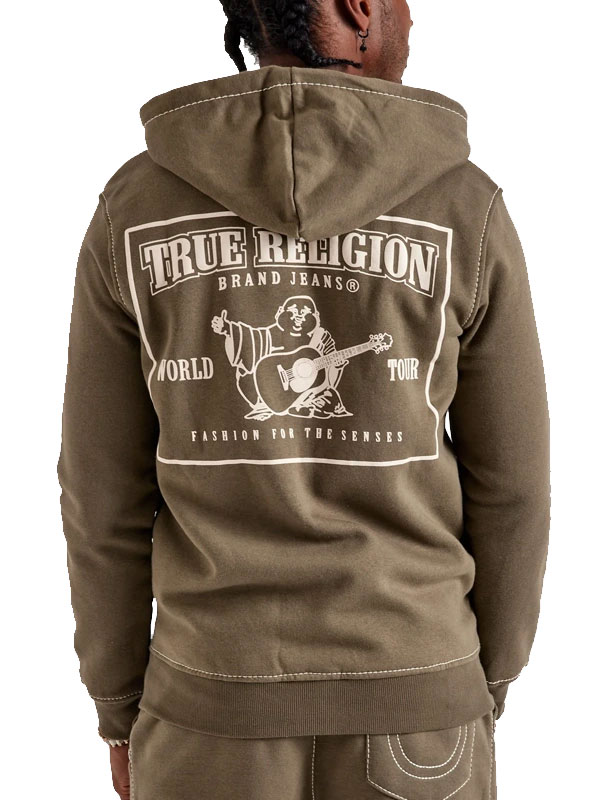 True Religion Big-T Olive Green Fleece Zipper Hoodie