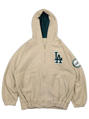 Vintage 90s LA Dodgers Beige Zipper Hoodies Jacket